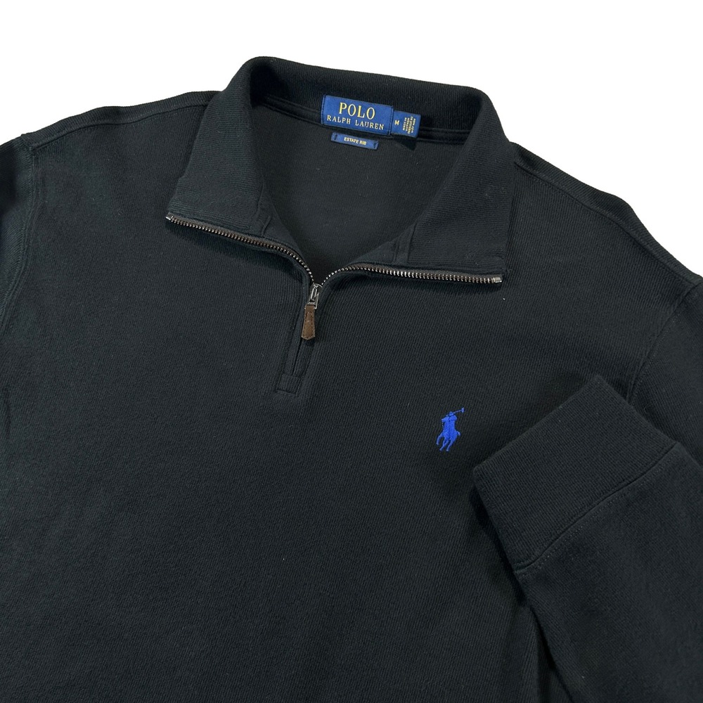 Polo Ralph Lauren Quarter Zip Men Size M Black Estate Rib Pullover Sweater